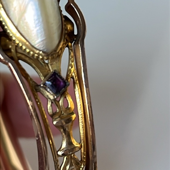 Antique Edwardian Gold Tone Glass Purple Pearl Stone Bangle Bracelet S.O.B & CO - Picture 11 of 15